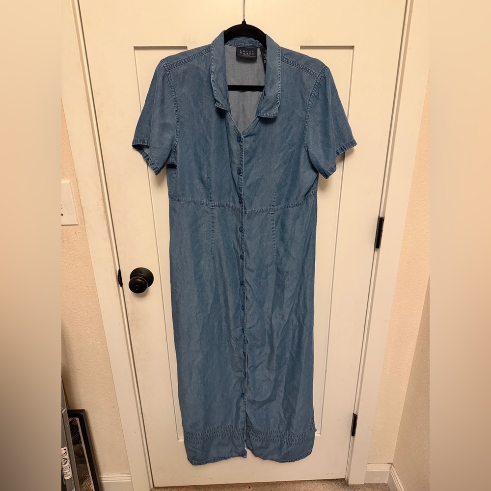 Crazy Horse Liz Claiborne Denim Short Sleeve Maxi Dress Jean Button Front 14